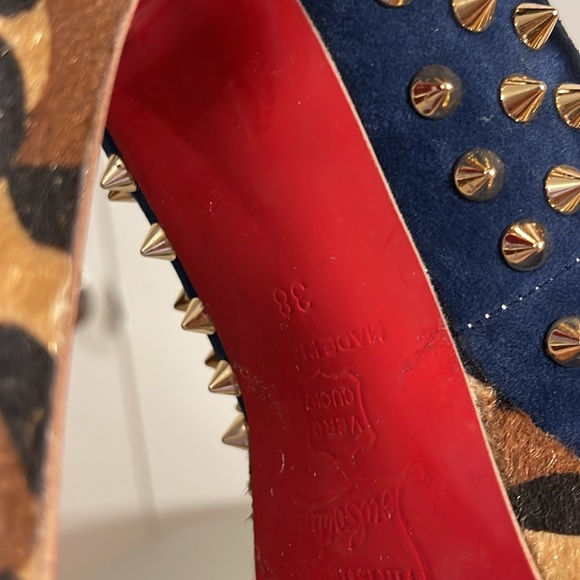 Lady peep studded leopard blue suede open toe heels - Picture 10 of 14